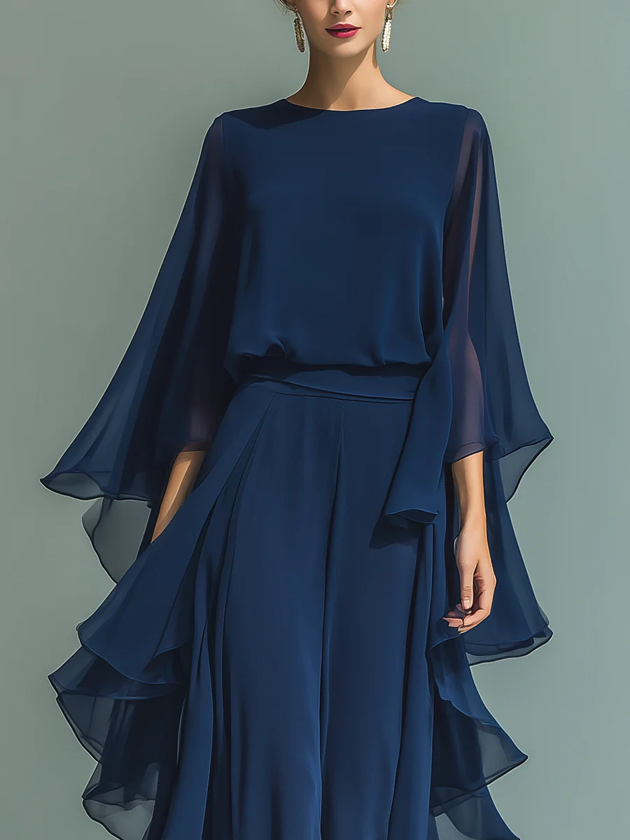 Conjunto elegante de chiffon con volantes