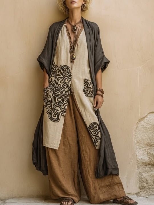 Conjunto bohemio de tres piezas con estampado tribal