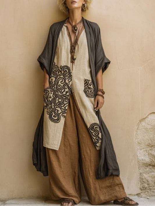 Conjunto bohemio de tres piezas con estampado tribal