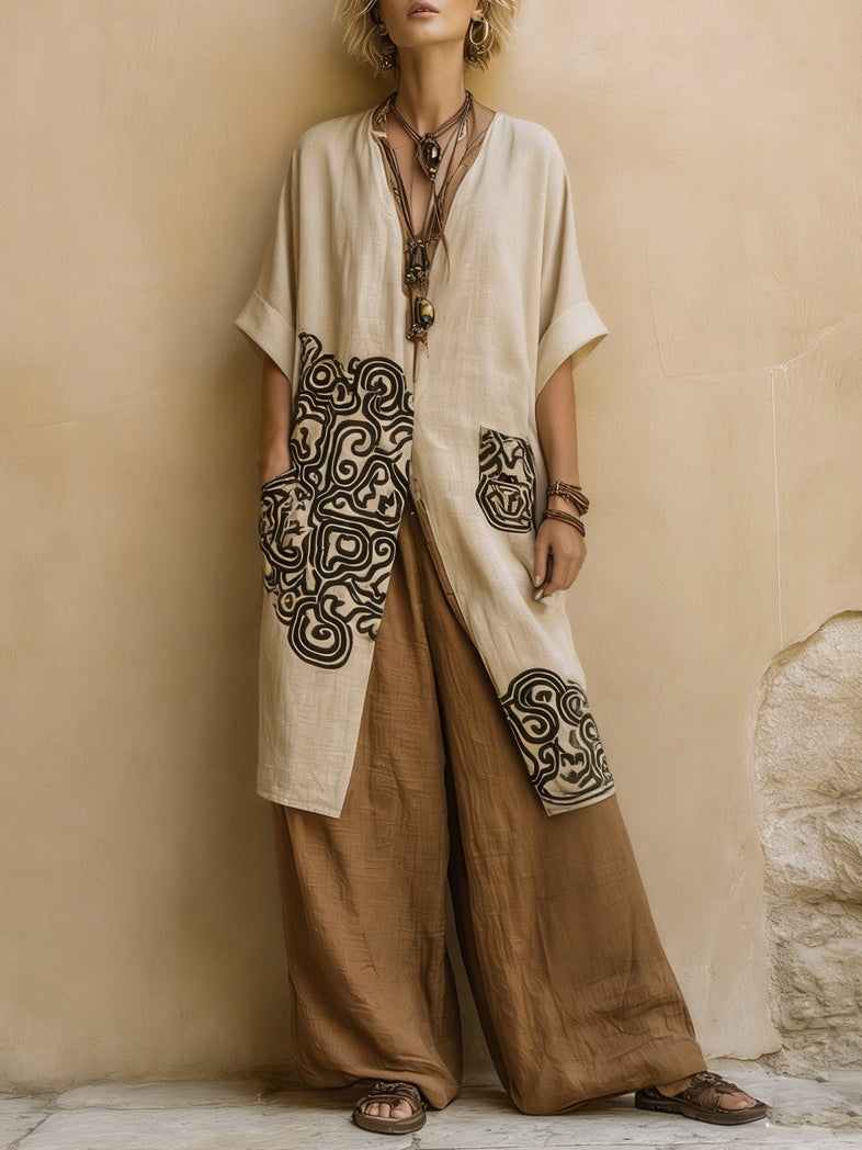 Conjunto bohemio de tres piezas con estampado tribal