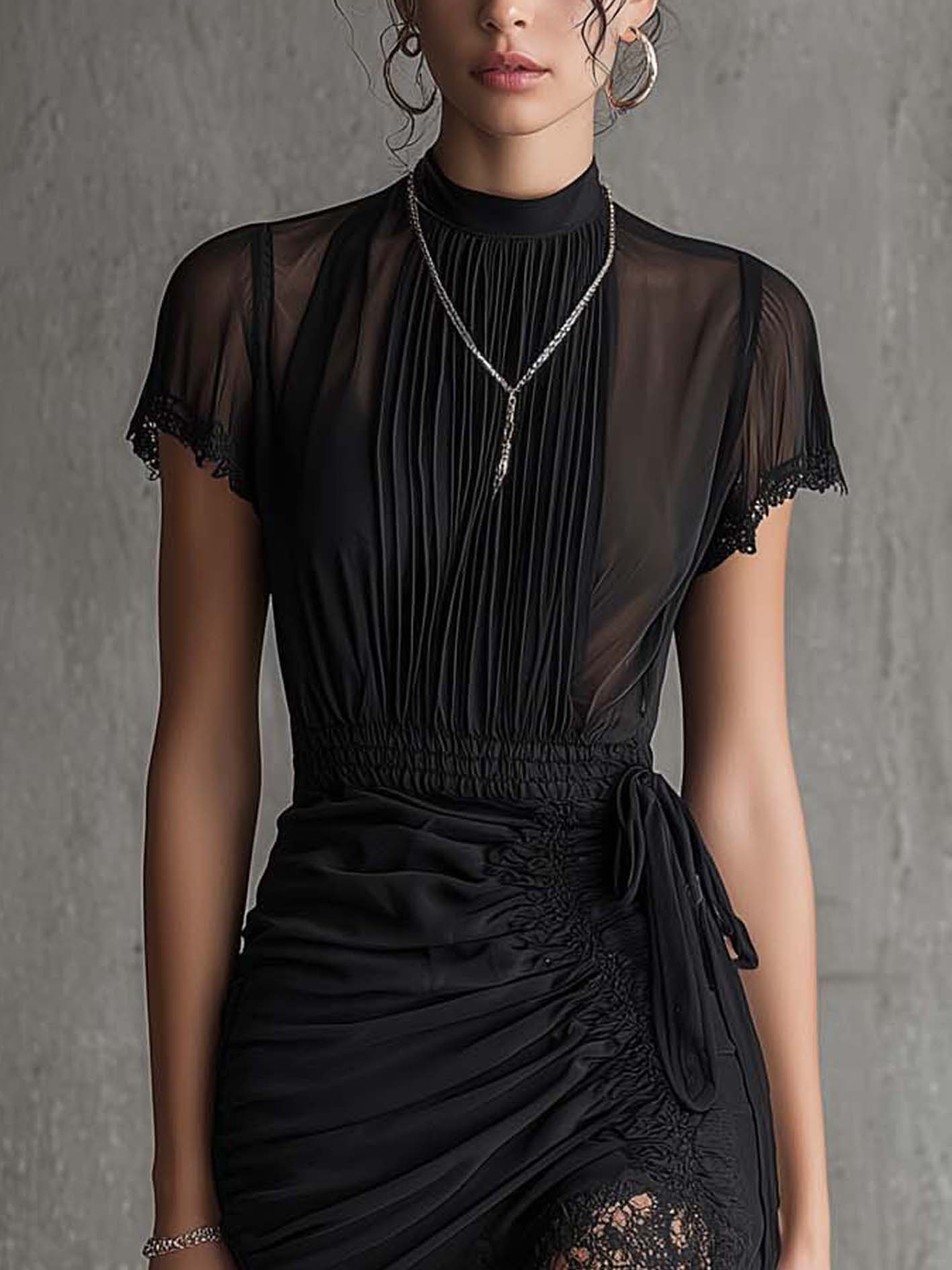 Vestido mini fluido con detalle de encaje