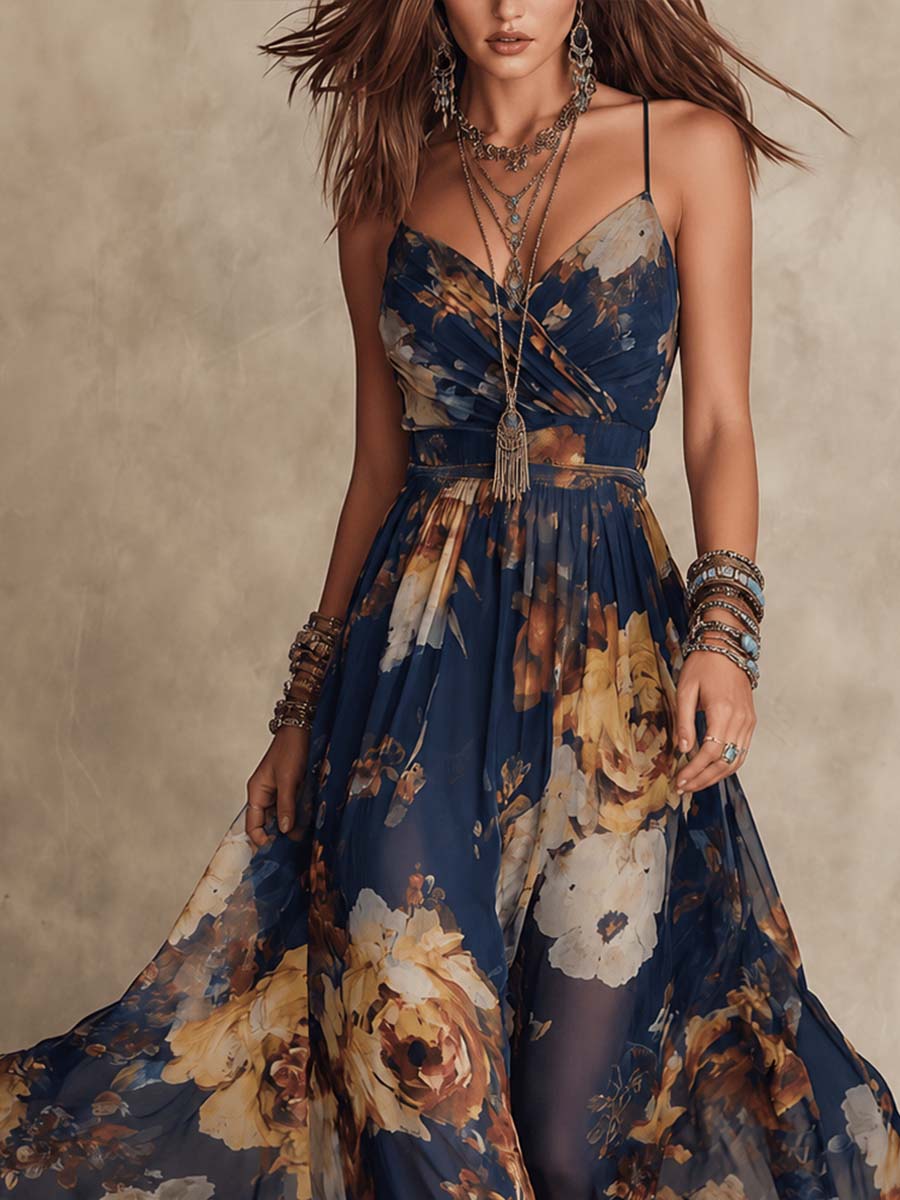 Vestido largo floral con tirantes