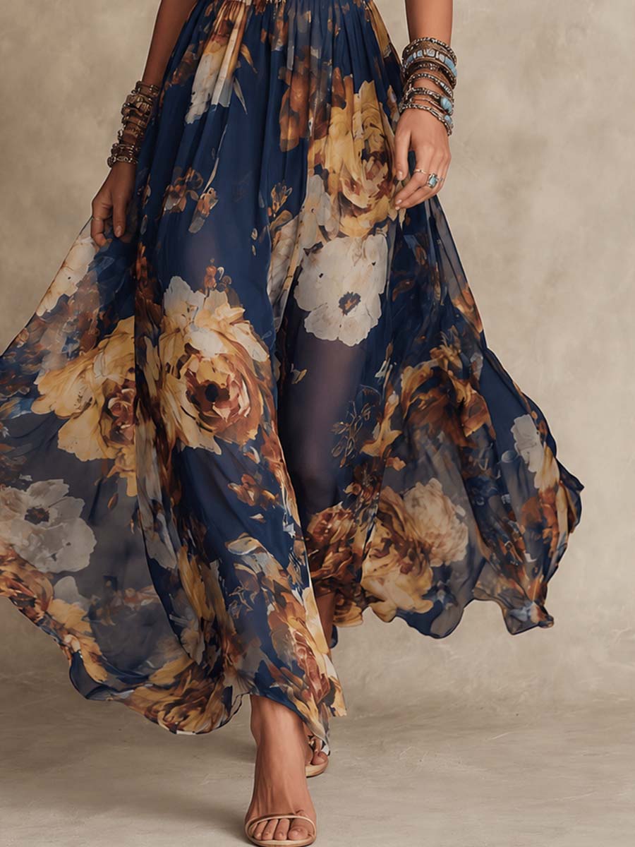 Vestido largo floral con tirantes