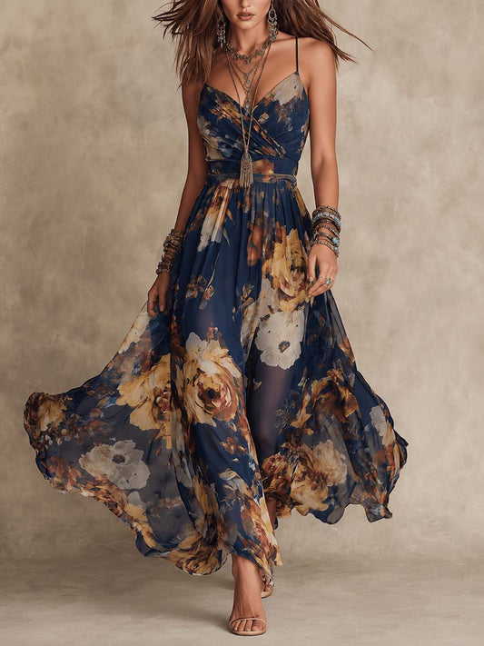 Vestido largo floral con tirantes