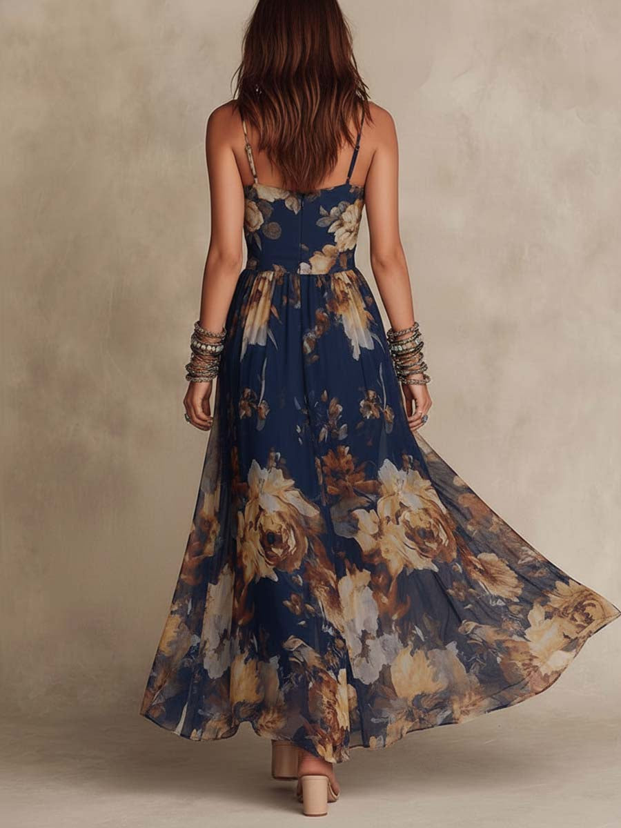 Vestido largo floral con tirantes