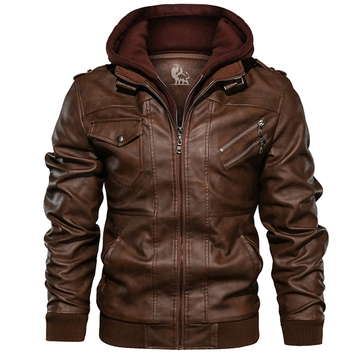 Elegante chaqueta de piel con capucha