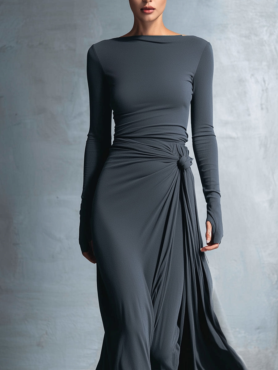 Vestido largo ajustado con nudo lateral