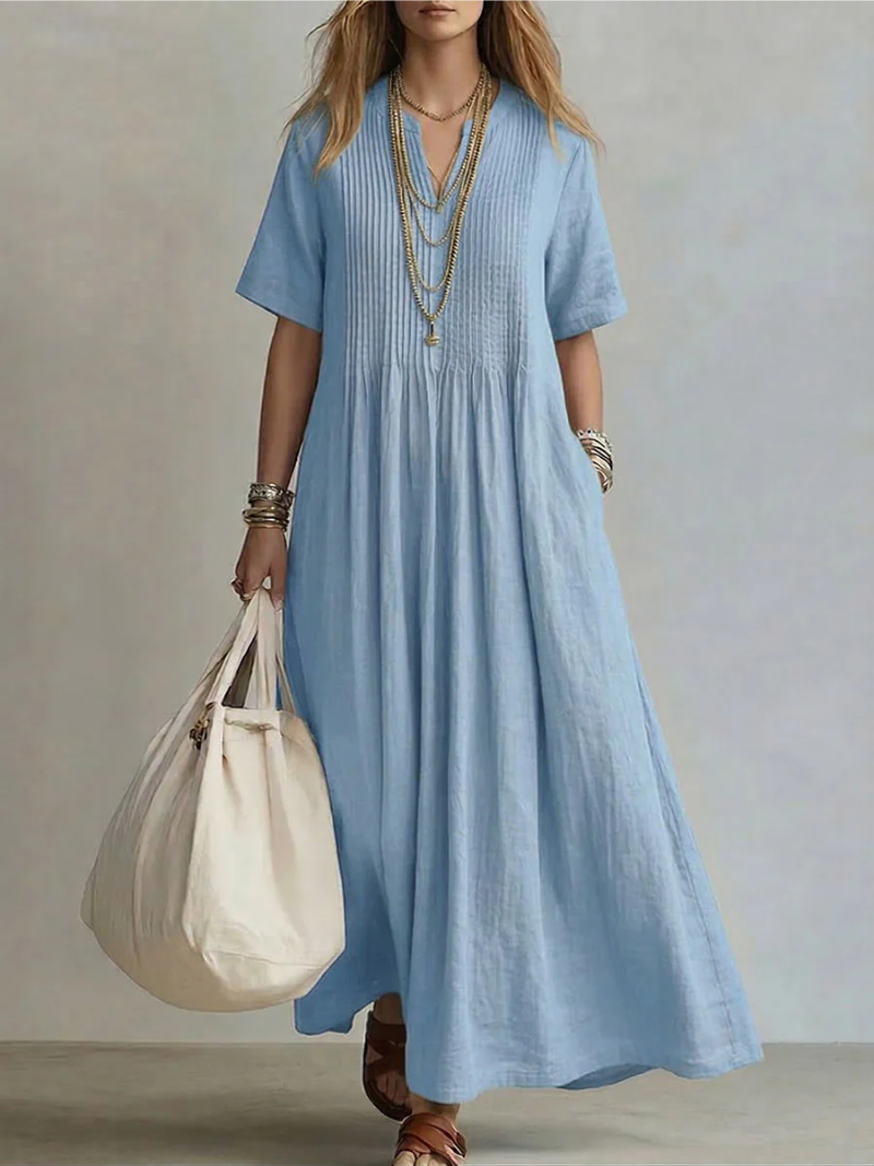 Vestido largo fluido con pliegues