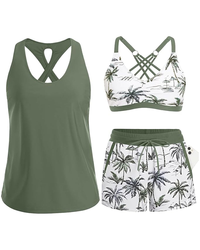 Maren | Conjunto de Tankini, Bikini y Pareo de Tres Piezas
