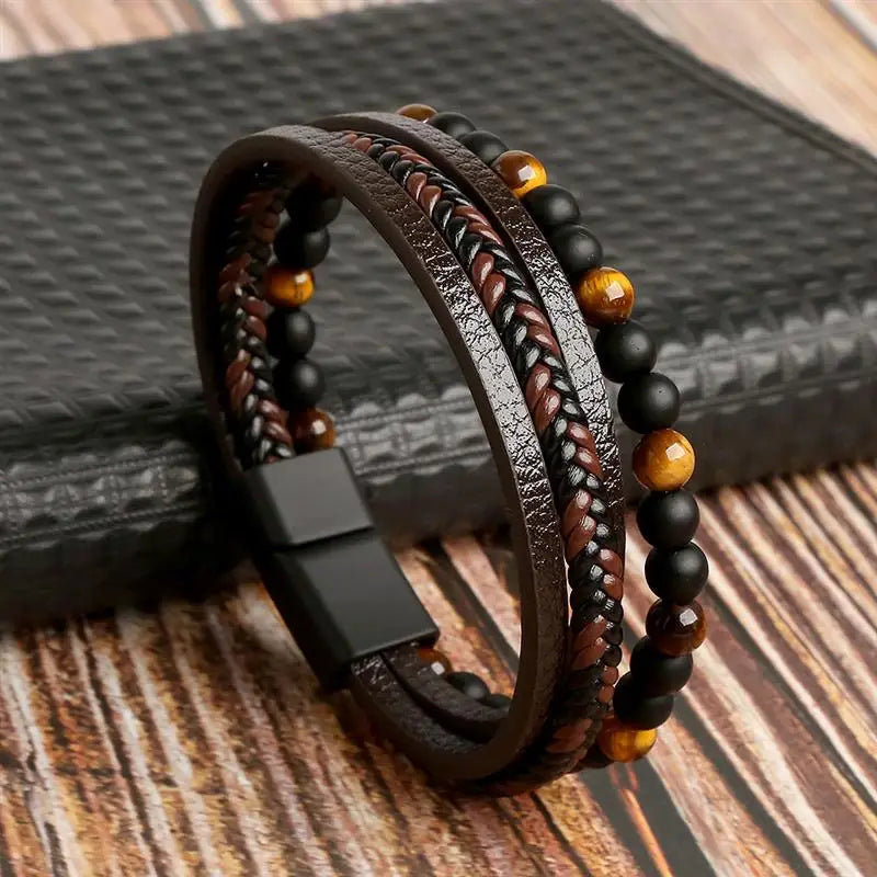 Elegante pulsera de cuero tejido para hombre