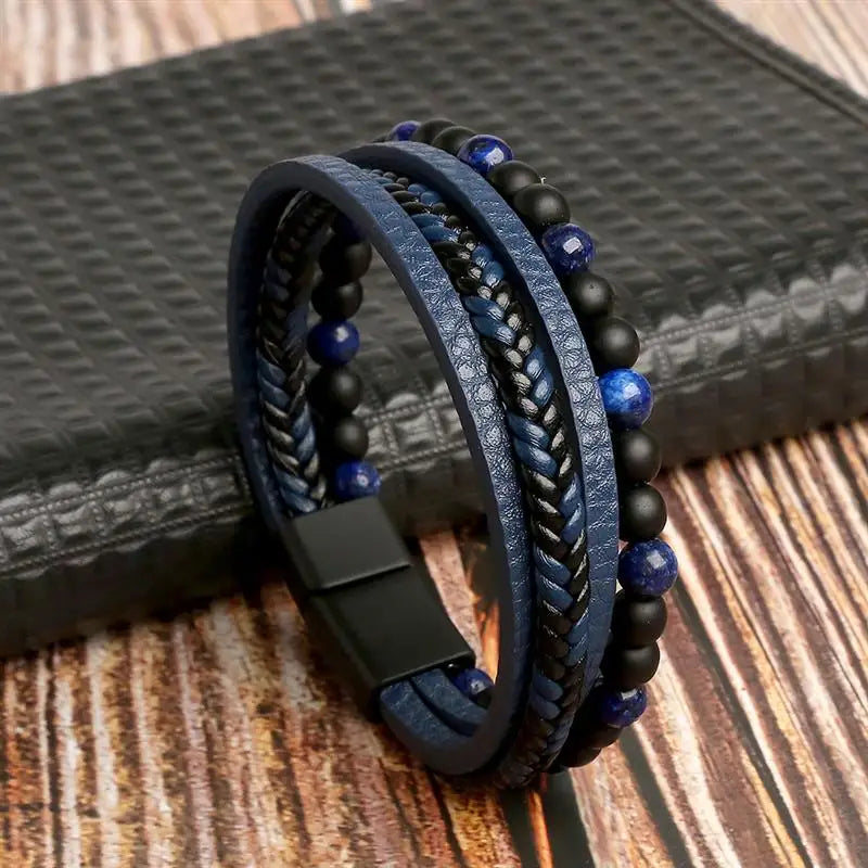 Elegante pulsera de cuero tejido para hombre