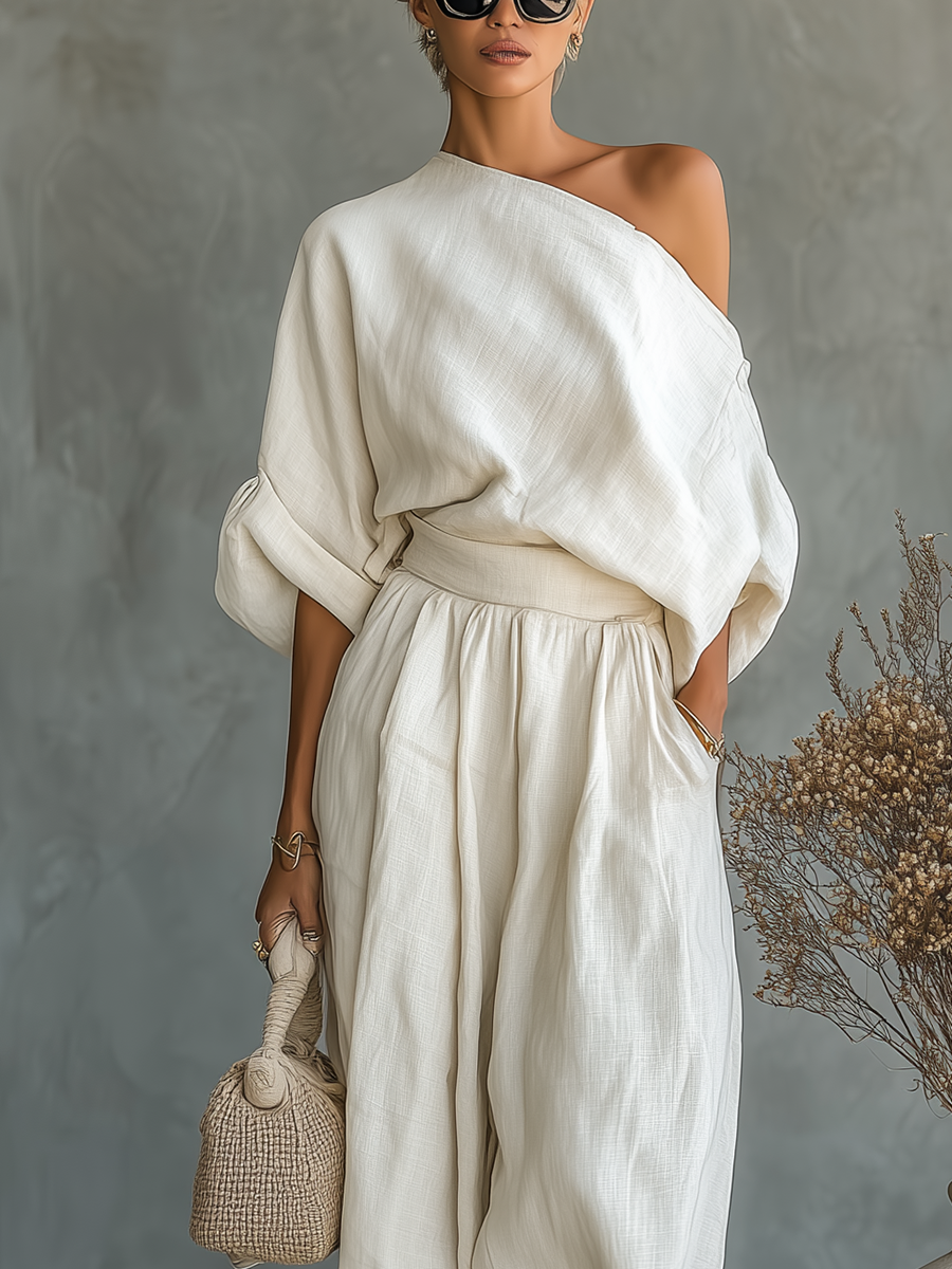 Conjunto de lino con hombro descubierto