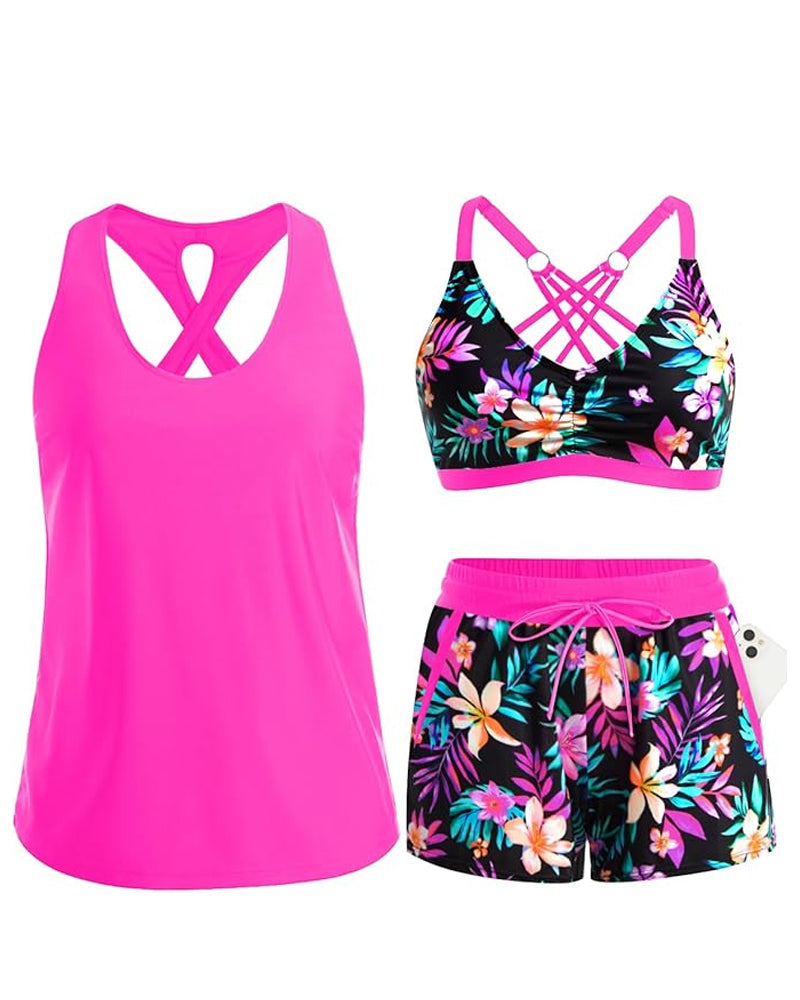 Maren | Conjunto de Tankini, Bikini y Pareo de Tres Piezas