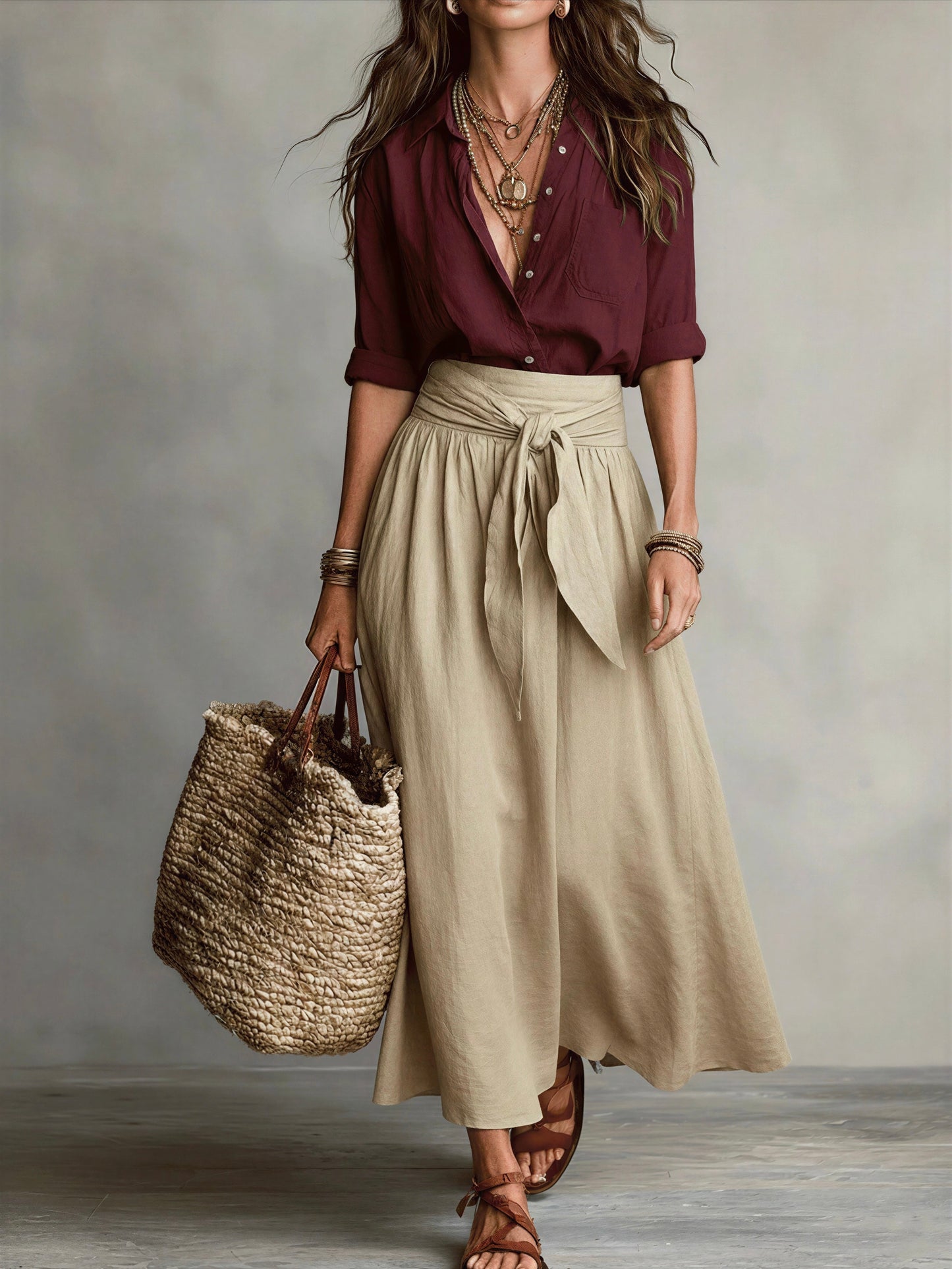 Conjunto fluido con lazada
