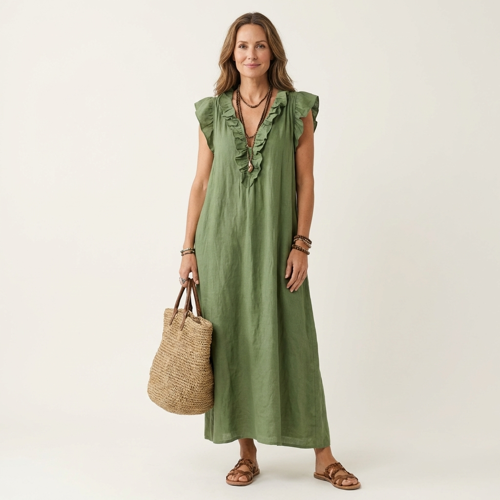 Josefina | Vestido Maxi con Escote en V y Volantes