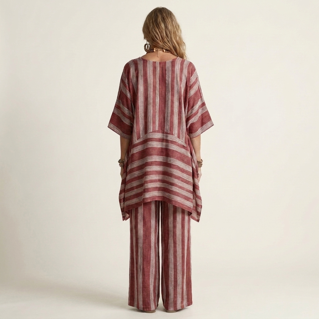Sasha | Conjunto de Dos Piezas de Rayas en Algodón y Lino