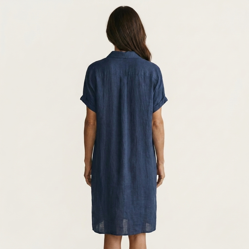 Florencia | Vestido Camisero Midi en Algodón y Lino con Puños Remangados