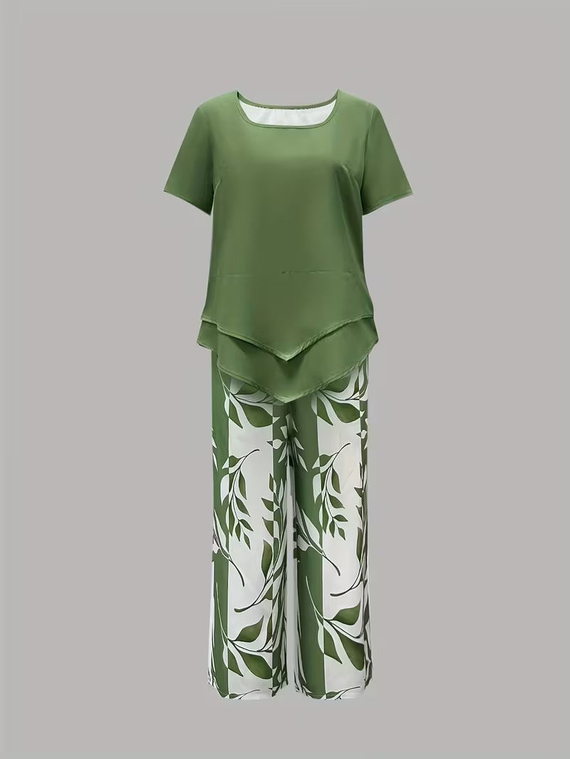 Avy™ | Conjunto Casual de Dos Piezas con Estampado de Hojas