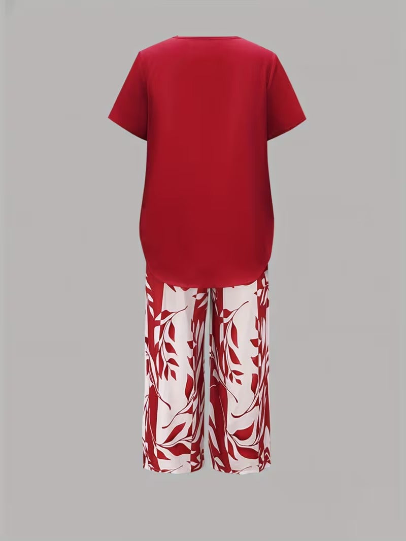 Avy™ | Conjunto Casual de Dos Piezas con Estampado de Hojas