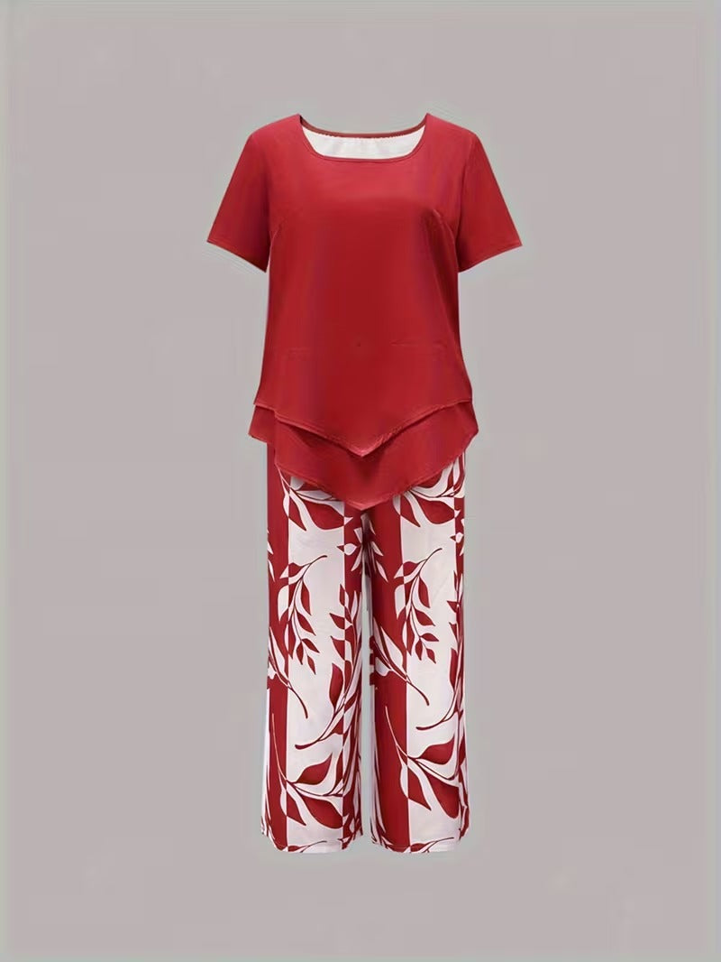 Avy™ | Conjunto Casual de Dos Piezas con Estampado de Hojas