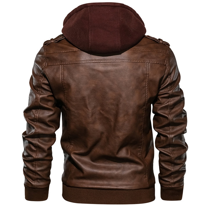 Elegante chaqueta de piel con capucha