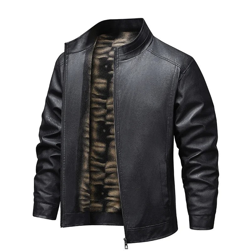 Chaqueta de cuero con forro polar vintage