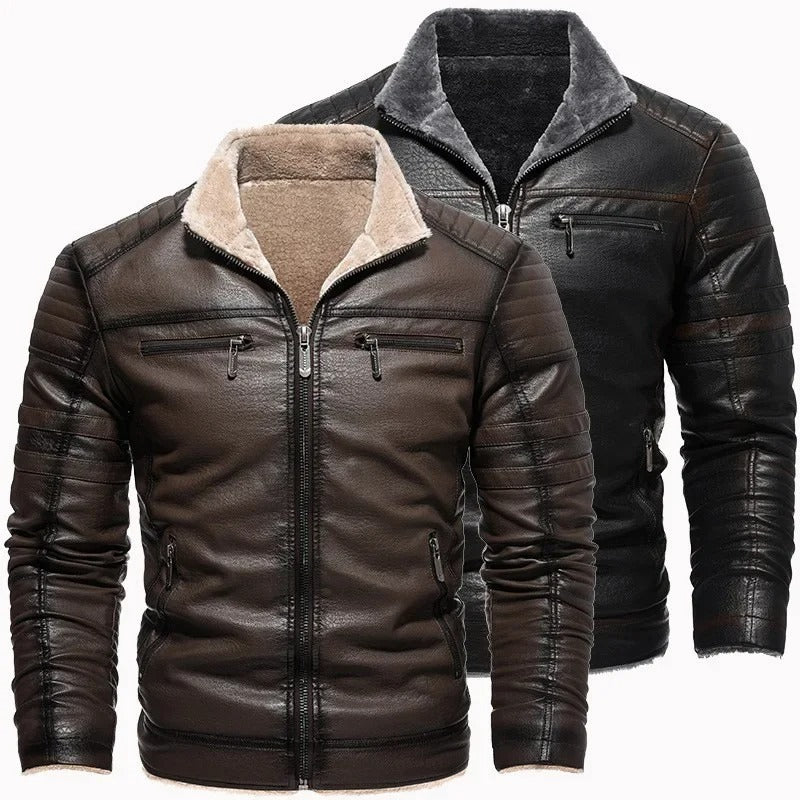 Chaqueta retro de piel con forro polar