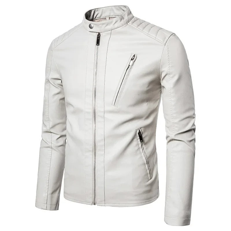 Elegante chaqueta de piel con cuello alzado