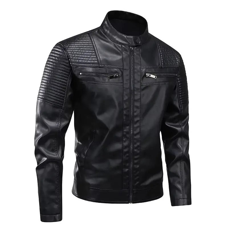 Chaqueta de piel multibolsillos