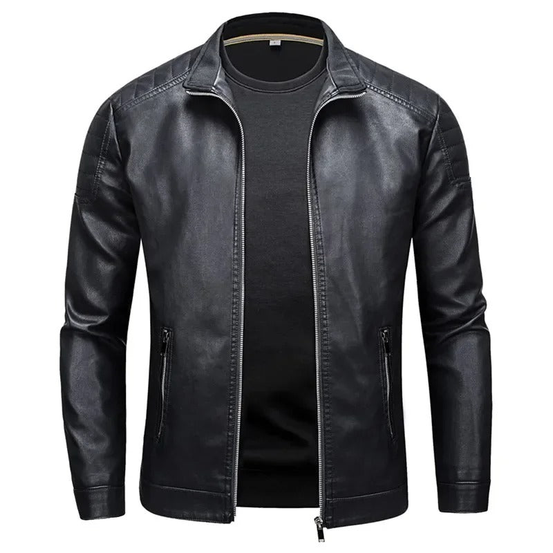 Chaqueta de piel con cuello alto