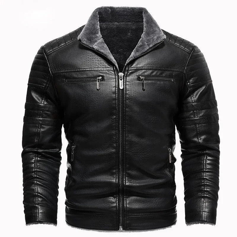 Chaqueta retro de piel con forro polar