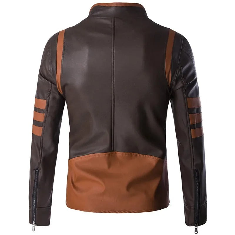 Elegante chaqueta de piel a rayas