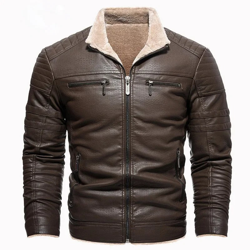 Chaqueta retro de piel con forro polar