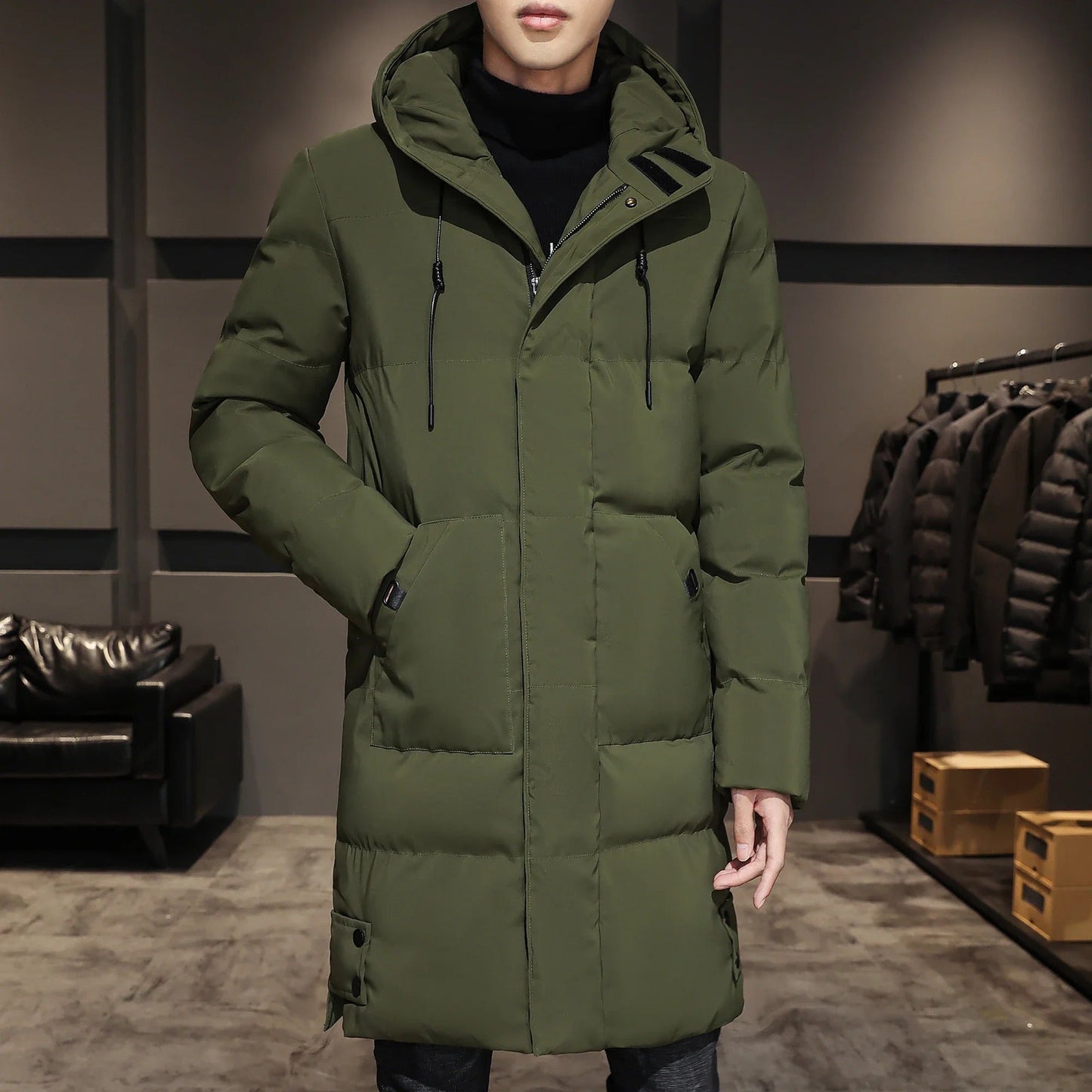 Elegante chaqueta larga de invierno
