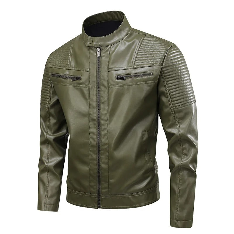 Chaqueta de piel multibolsillos