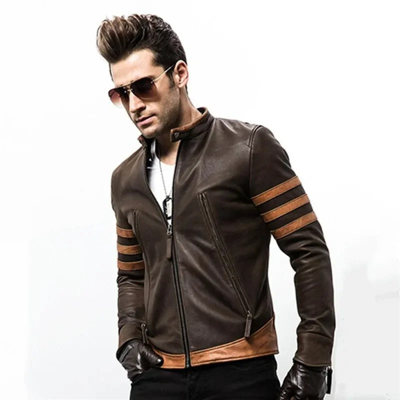 Elegante chaqueta de piel a rayas