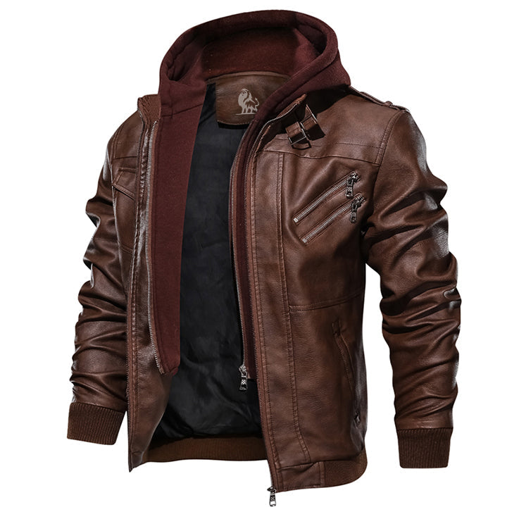 Elegante chaqueta de piel con capucha