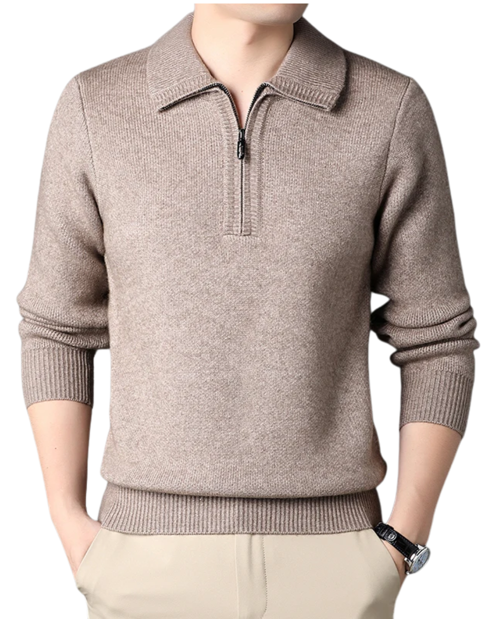 Jersey elegante de cachemira con cremallera