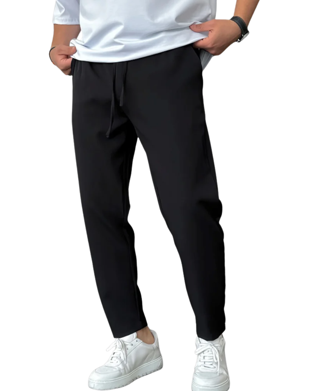 Elegantes pantalones ajustados con cordón