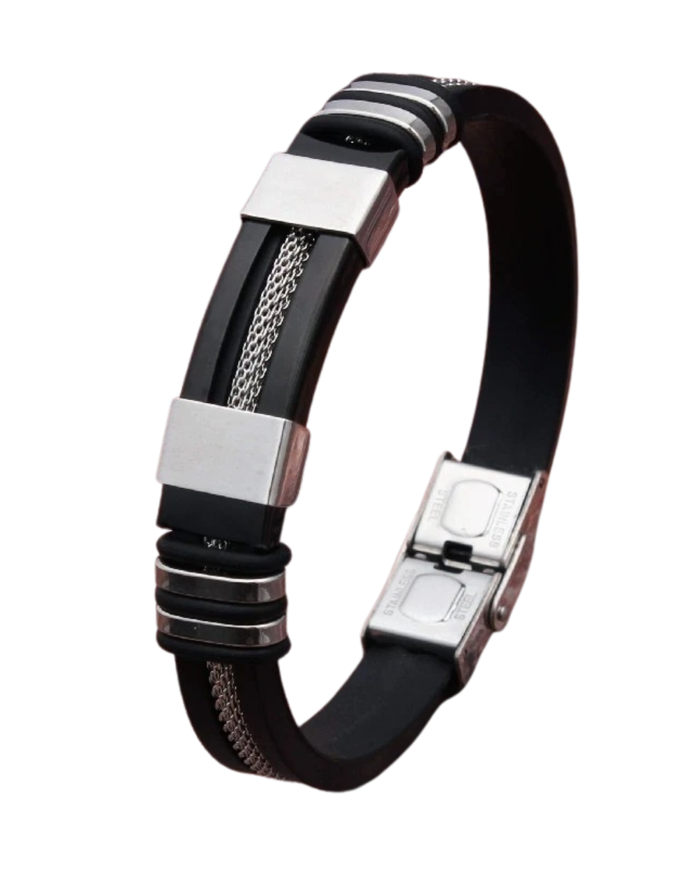 Pulsera de acero inoxidable y piel de silicona