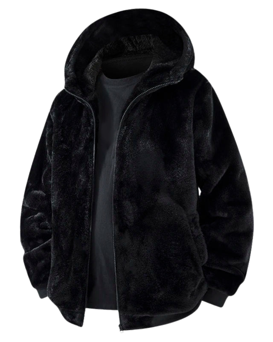 Chaqueta con capucha de piel sintética para hombre