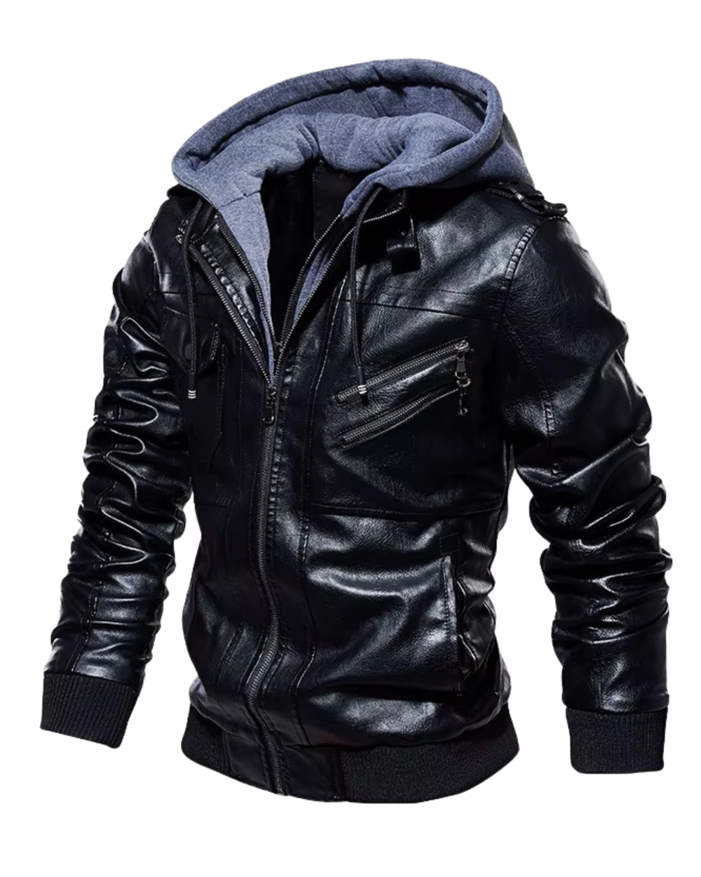 Chaqueta de cuero con capucha