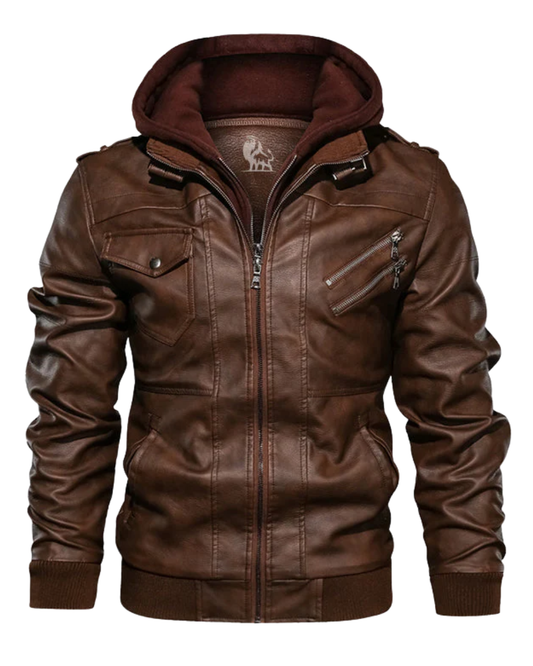 Elegante chaqueta de piel con capucha