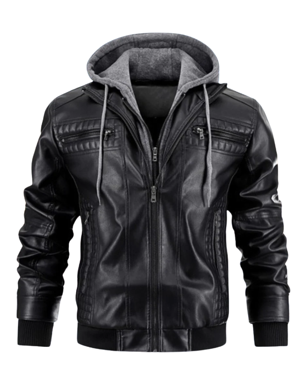 Chaqueta casual de cuero con capucha