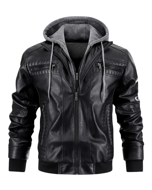 Chaqueta casual de cuero con capucha
