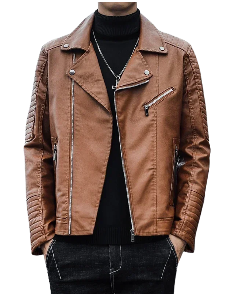 Elegante chaqueta de piel con cremallera