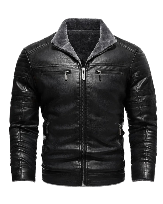 Chaqueta retro de piel con forro polar